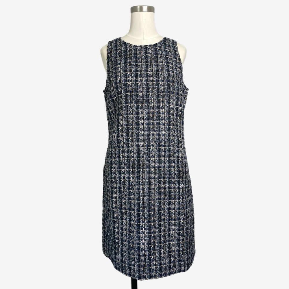Jcrew Factory NWT Blue black textured tweed mini dress professional old money 4